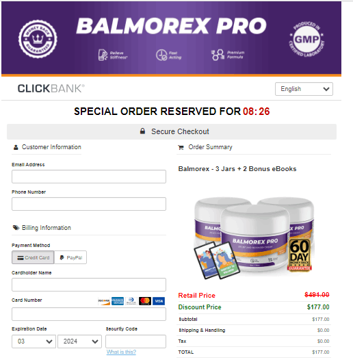 Balmorex Pro - Secure Checkout Page